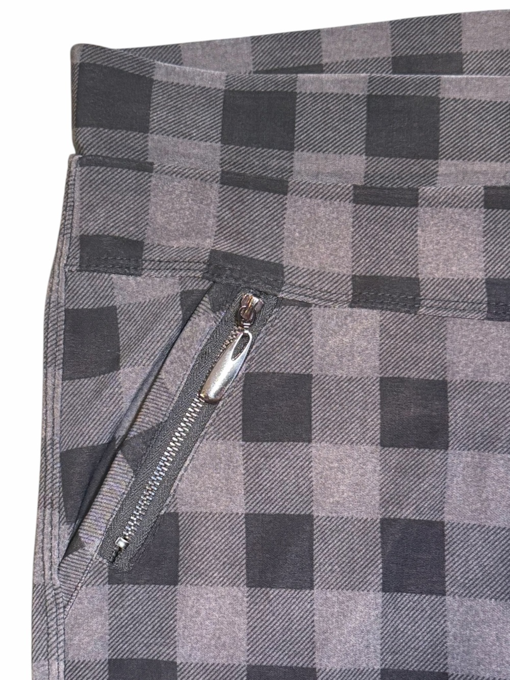 Coco + Carmen Gray Buffalo Plaid Pull On Pants XXL Stretch Zip Pockets - Picture 6 of 9